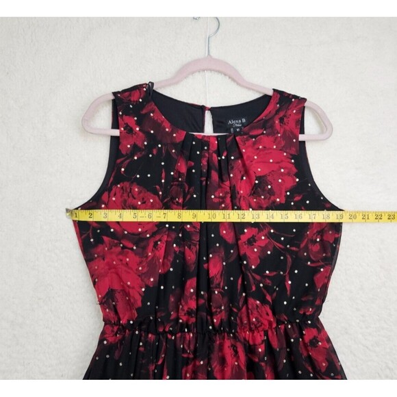 AlexaB Women Dress 10 Black Floral Print 100%Polyester Sleeveless Fit Flare Maxi - Picture 8 of 16